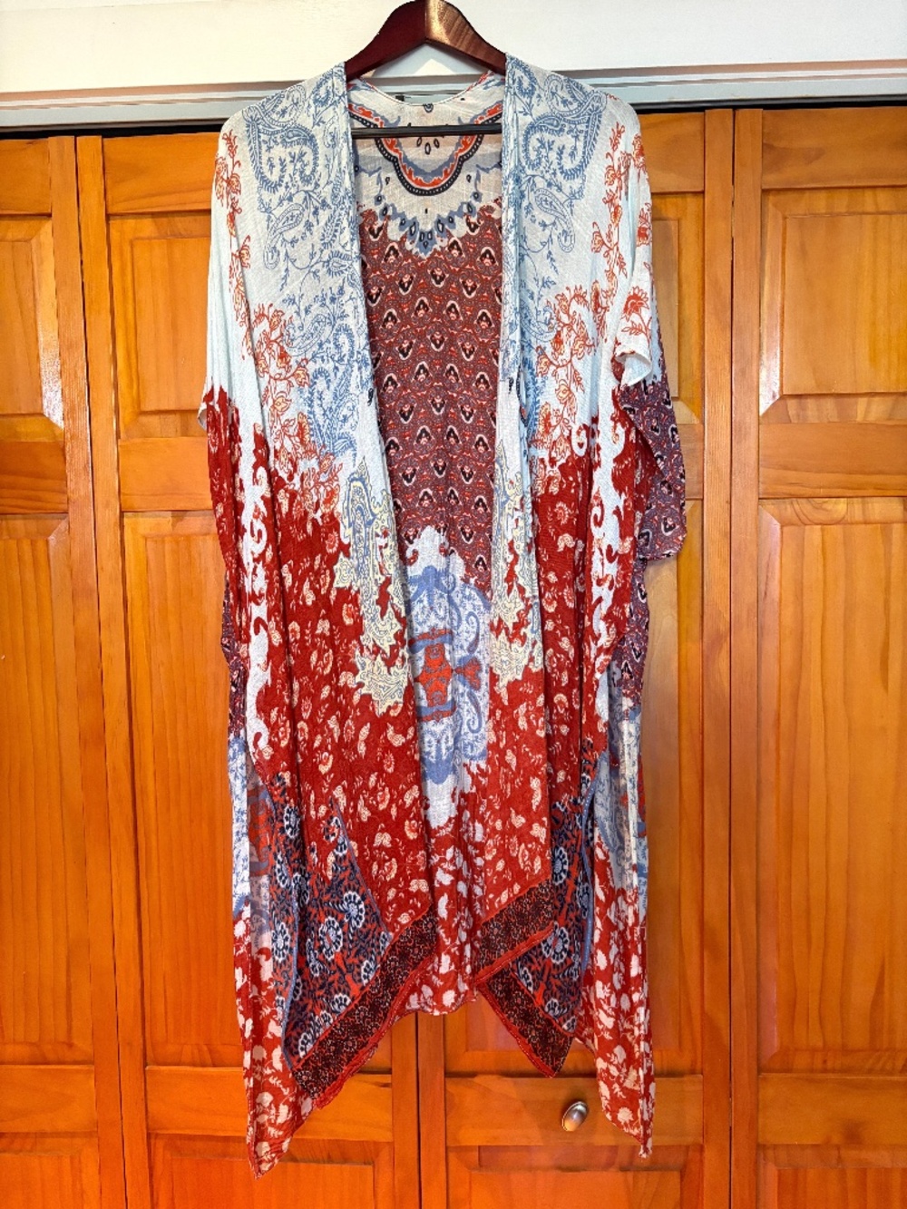 Lovestitch Riviera Kimono Boho One Size Open Front Orange Blue White
